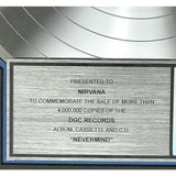 Nirvana Nevermind RIAA 4x Multi-Platinum LP Award presented to Nirvana - RARE - Record Award