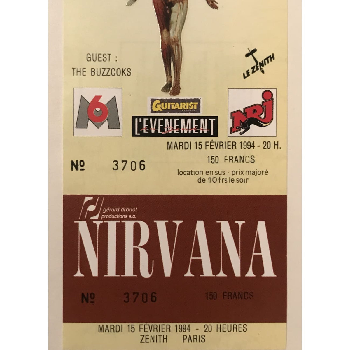 Nirvana Original 1994 Canceled Paris Show Concert Ticket