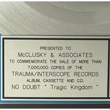 No Doubt Tragic Kingdom RIAA 7x Multi-Platinum Album Award - Record Award