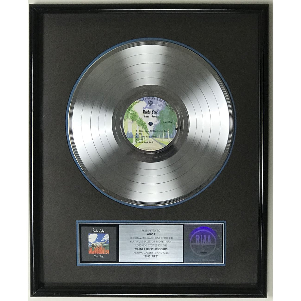 Paula Cole This Fire RIAA Platinum Album Award –