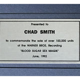 Red Hot Chili Peppers Blood Sugar Sex Magik CRIA Platinum Album Award presented to and signed by Chad Smith - RARE