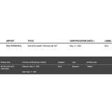 Rick Springfield Success Hasn’t Spoiled Me Yet RIAA Platinum LP Award