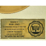 Rolling Stones Between The Buttons White Matte RIAA Gold Album Award presented to Brian Jones - RARE - Record Award