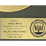 Rolling Stones Love You Live RIAA Gold LP Award presented to Charlie Watts - RARE - Record Award