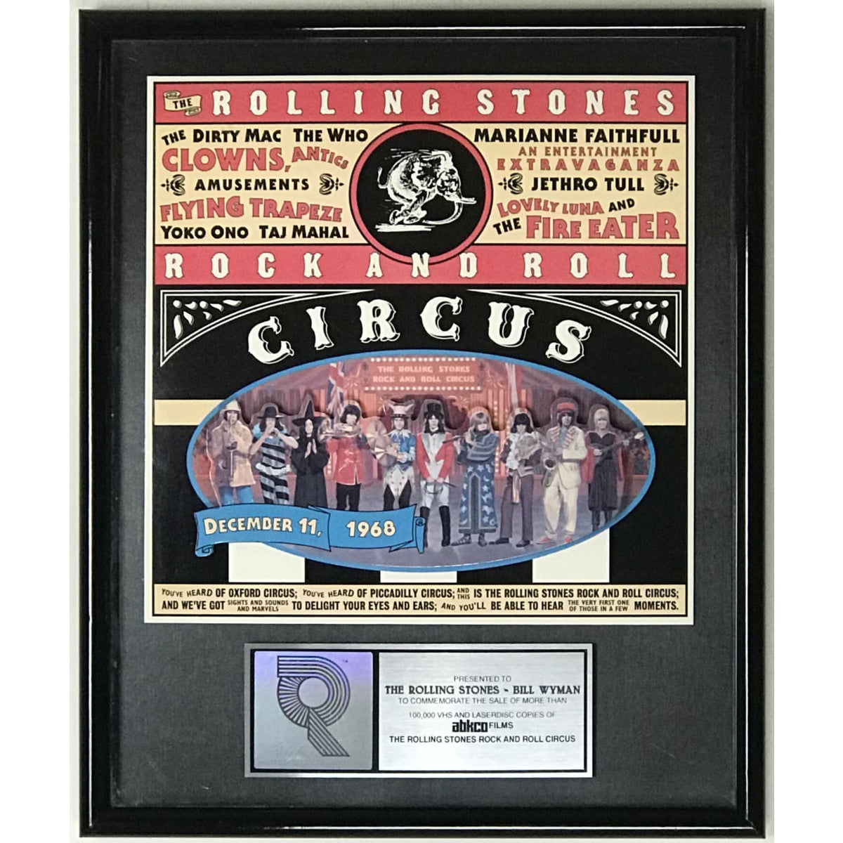 Rolling Stones Rock And Roll Circus RIAA Video Award presented to Bill –  MusicGoldmine.com