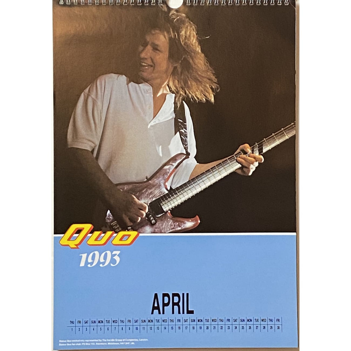 Status Quo Official 1993 Calendar Vintage Status Quo Calendar 2025