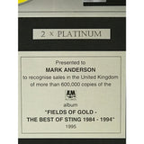 Sting Fields Of Gold Best Of 1984-94 A&M UK Label Award - Record Award