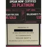Taylor Swift Speak Now RIAA 3x Multi-Platinum Album Award - Record Award