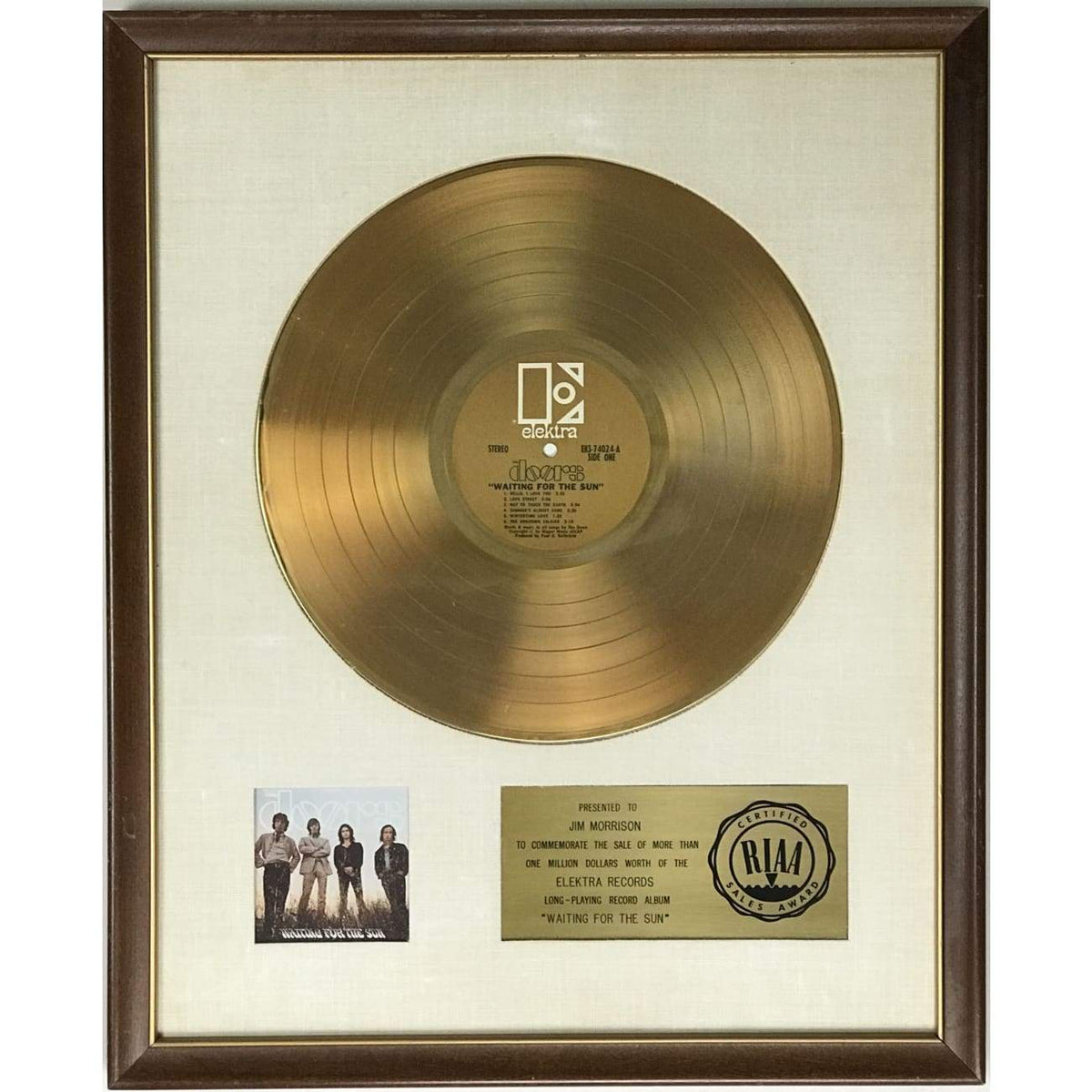 The Doors Waiting For The Sun RIAA Gold LP Award presented to Jim
