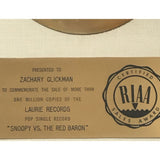 The Royal Guardsmen Snoopy Vs. The Red Baron White Matte RIAA Gold 45 Award - RARE - Record Award