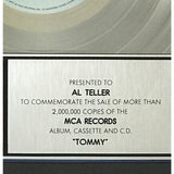 The Who Tommy RIAA 2x Multi-Platinum Album Award - Record Award