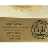 Tommy James and the Shondells Hanky Panky White Matte RIAA Gold 45 Award - RARE - Record Award