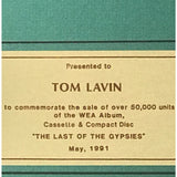 Trooper The Last Of The Gypsies CRIA Gold Album Award - Record Award