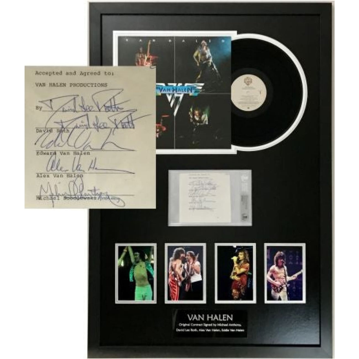 Van Halen Contract Collage Signed By Eddie, Alex, Roth & Anthony
