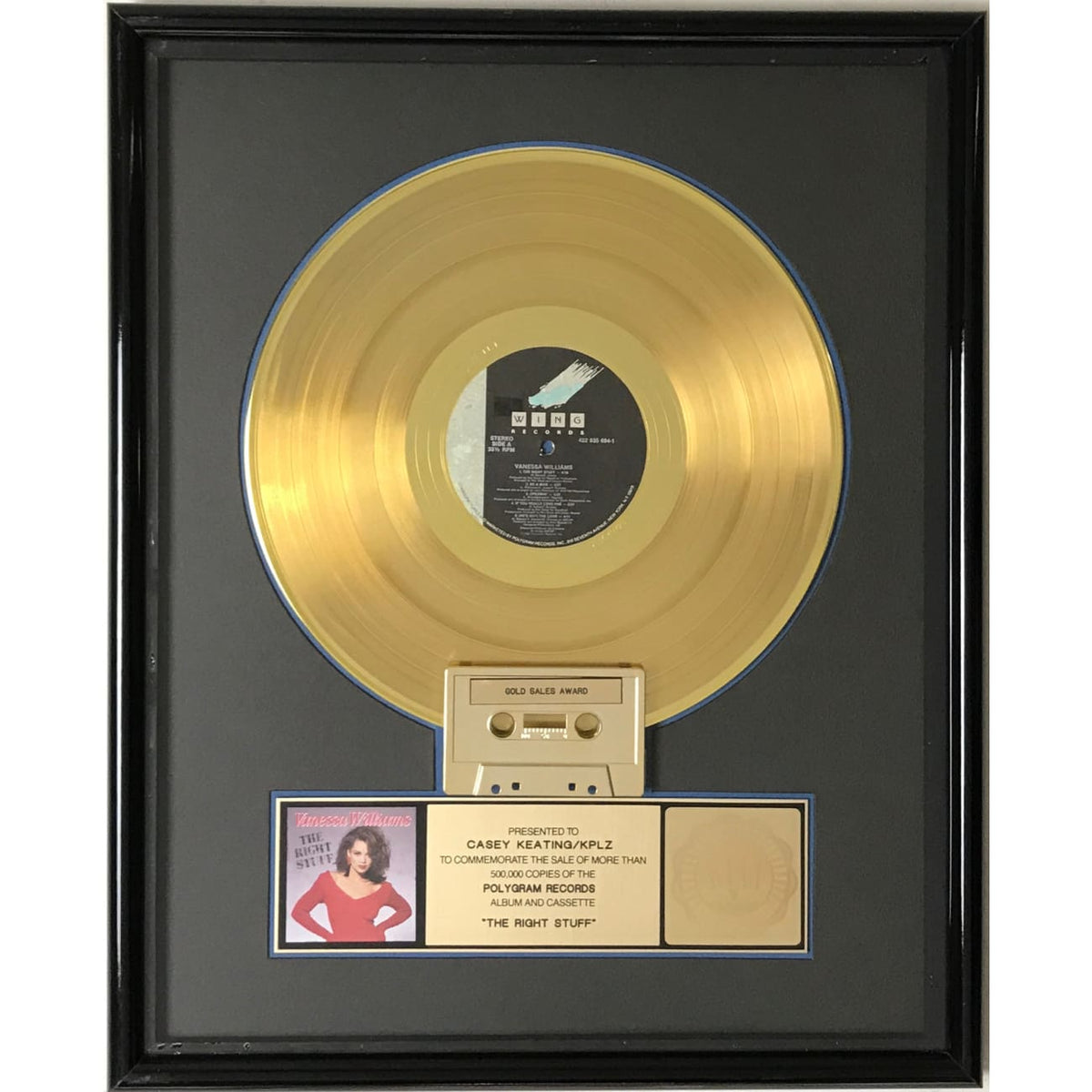 Vanessa Williams The Right Stuff RIAA Gold LP Award