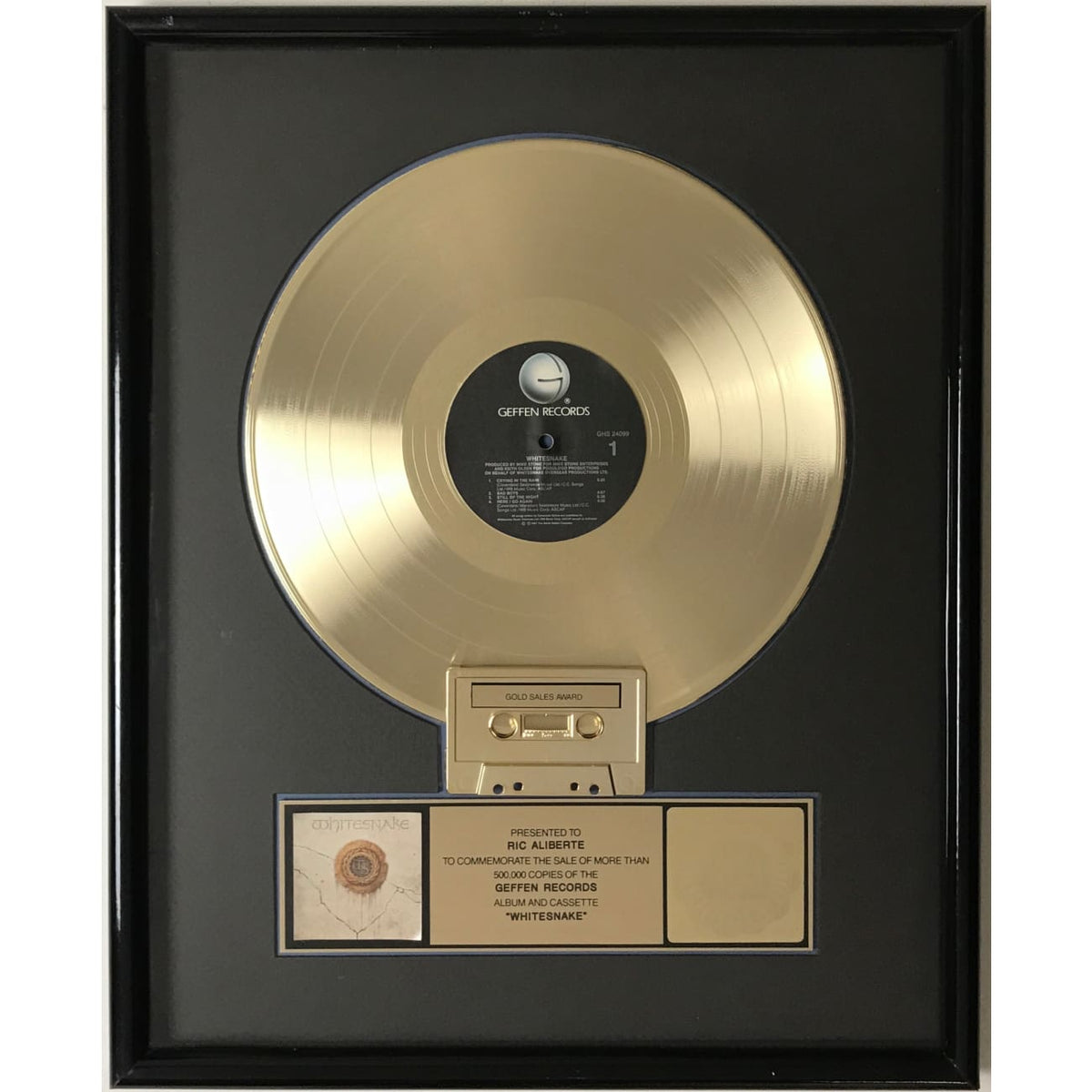 Whitesnake (1987) RIAA Gold Album Award