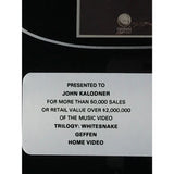 Whitesnake Trilogy 1988 RIAA Gold Video Award - Record Award