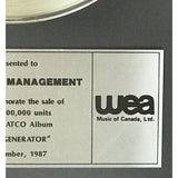 Yes Big Generator WEA Canada Label Platinum Award - Record Award