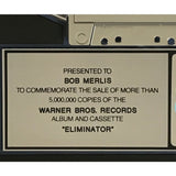 ZZ Top Eliminator RIAA 5x Multi-Platinum Album Award - Record Award