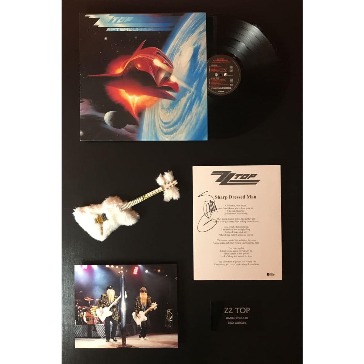 ZZ Top Lyrics Collage Signed by Billy Gibbons w/BAS COA –