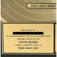 10,000 Maniacs Blind Man’s Zoo RIAA Gold Album Award - Record Award