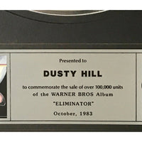 ZZ Top Eliminator 1983 CRIA Platinum Album Award presented to Dusty Hill - RARE