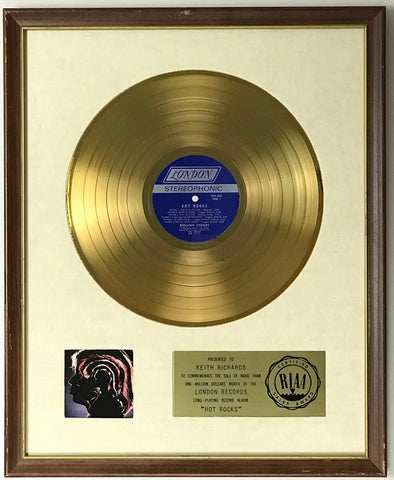 Rolling Stones RIAA white matte award to Keith Richards