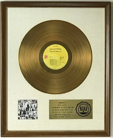 Rolling Stones RIAA white matte award to Mick Jagger