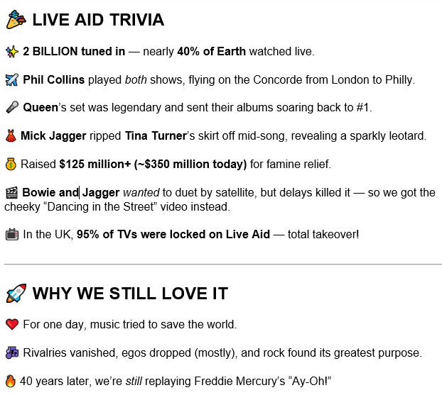 Live Aid trivia