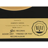 Adam Ant Friend Or Foe RIAA Gold LP Award - Record Award