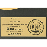 Aldo Nova debut RIAA Gold Album Award - Record Award