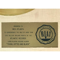 Aretha Franklin Young Gifted And Black RIAA Gold Album Award - RARE - Record Award