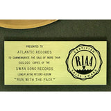 Bad Company Run With The Pack RIAA Gold Album Award - Record Award