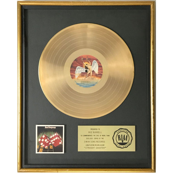 Bad Company Straight Shooter RIAA Gold LP Award to Boz Burrell - RARE - Record Award