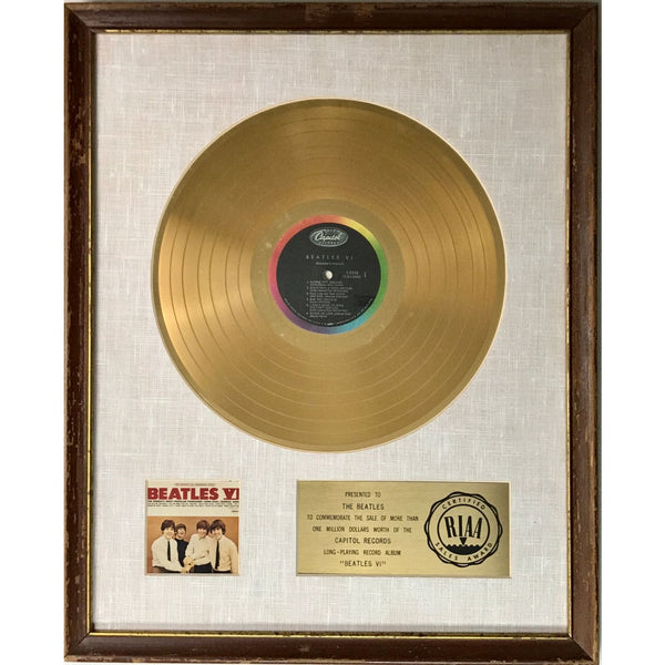 Beatles VI RIAA Gold Album Award presented to The Beatles - RARE - Record Award