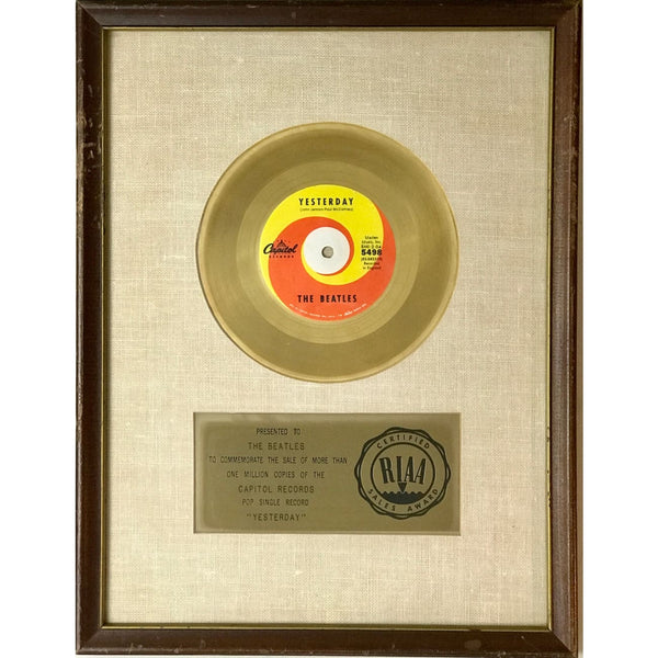 Beatles ’Yesterday’ RIAA Gold 45 Award presented to The Beatles- RARE - Record Award
