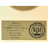 Beatles ’Yesterday’ RIAA Gold 45 Award- RARE - Record Award