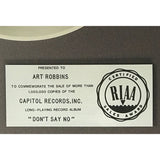 Billy Squier Don’t Say No RIAA Platinum Album Award - Record