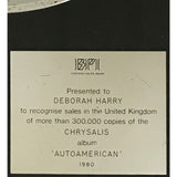 Blondie Autoamerican 1980 BPI Platinum LP Award presented to Deborah Harry - RARE - Record Award