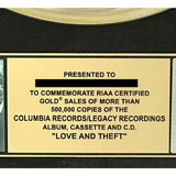 Bob Dylan Love And Theft RIAA Gold Album Award - Record Award