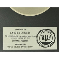 Bonnie Tyler Total Eclipse Of The Heart RIAA Platinum Single Award - Record Award