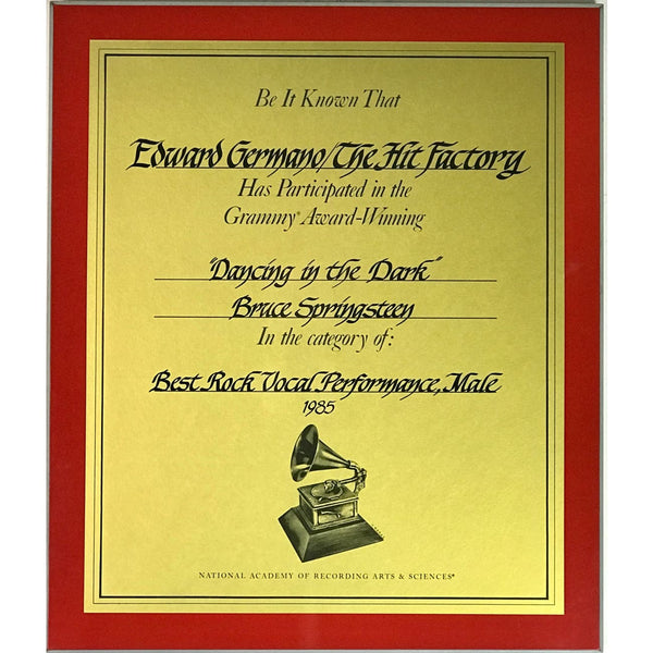 Bruce Springsteen ’Dancing In The Dark’ 1985 Grammy Win Studio Plaque - RARE - Record Award