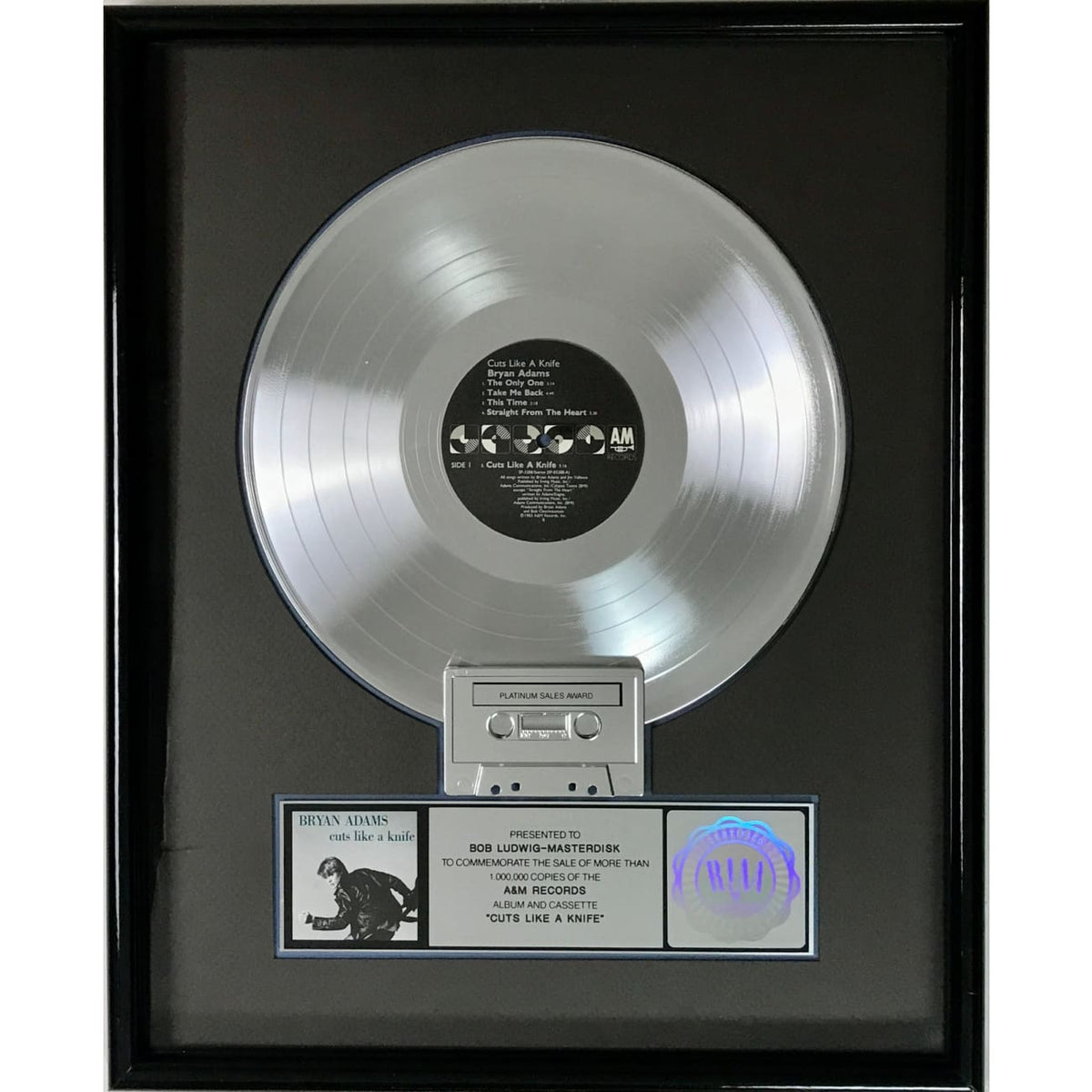 musicgoldmine.com - Bryan Adams Cuts Like A Knife RIAA Platinum Album ...