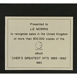 Cher Greatest Hits 1965-1992 Geffen Records 1993 Award - Record Award