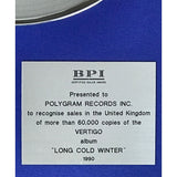 Cinderella Long Cold Winter BPI 1990 Silver LP Award - Record Award
