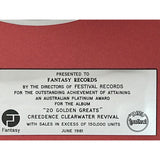 Creedence Clearwater Revival 20 Golden Greats 1981 Australian Platinum Award - Record Award