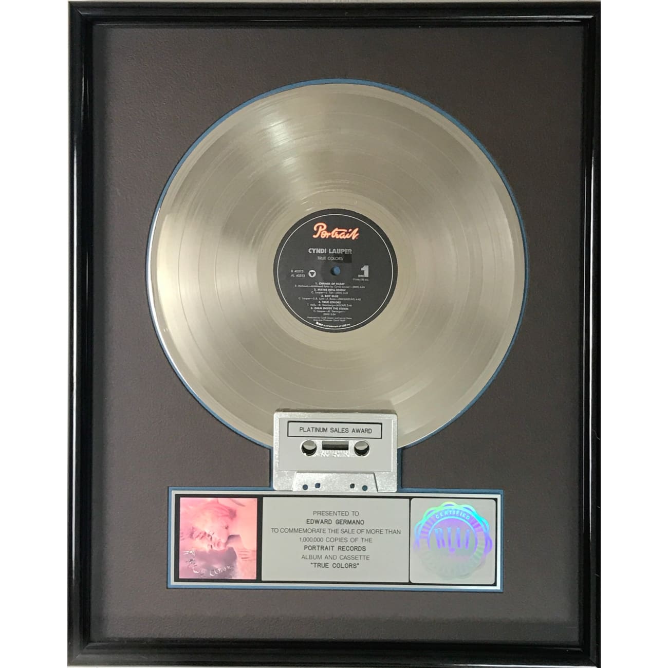 musicgoldmine.com - Cyndi Lauper True Colors RIAA Platinum Album 