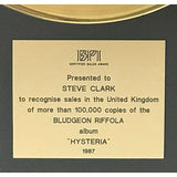 Def Leppard Hysteria BPI Gold Album Award presented to guitarist Steve Clark - RARE - Record Award