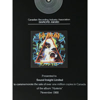 Def Leppard Hysteria CRIA Diamond Award - RARE - Record Award