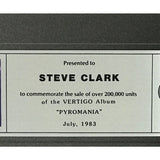 Def Leppard Pyromania CRIA Double Platinum Album Award presented to guitarist Steve Clark - RARE (Copy) - Record Award